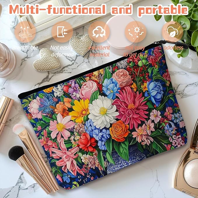 Cosmetic Bags Travel Makeup Toilet Case Waterproof Pouch for Women Girls 6.7X9.45inches - Bouquet of Flowers