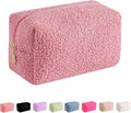 JOVAKIT Travel Makeup Bag Cosmetic Bag for Women, Fashion Christmas Gifts, Plush Zipper Make Up Pouch, Large Capacity Toiletry Organizer Makeup, Portable Storage Bag Trendy Stuff (Pink)