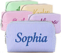 Yofair Personalized Makeup Bag with Bith Flower, Large Capacity Travel Toiletry Case Teen Girl Gift Trendy Stufff Custom Seersucker Cosmetic Bags Birthday Gifts for Girls