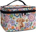 Boho Mandala Highland Cattle Pattern Travel Makeup Bags for Women Portable Tote Cosmetic Case with Carry Handle Toiletry Accessories Storage Organizer Bags