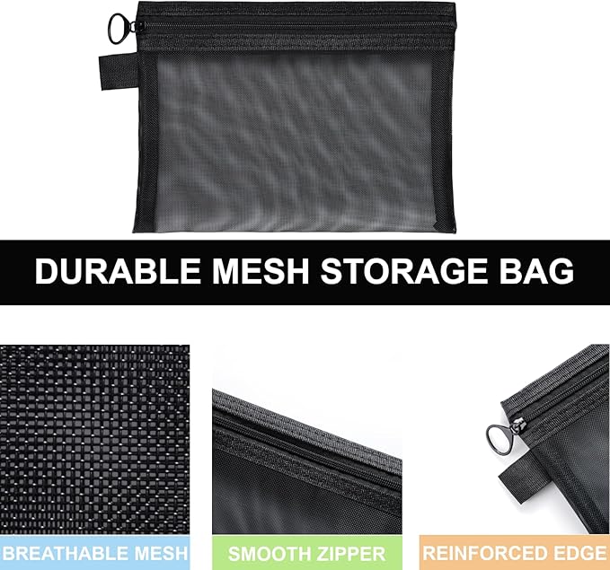 Quotidian Flat Clear Mesh Pencil Pouch Red Makeup Bag with Zipper Handbag Organizer 3-Size Pack of 9 - Tech Accessories Personal Care Road Trip