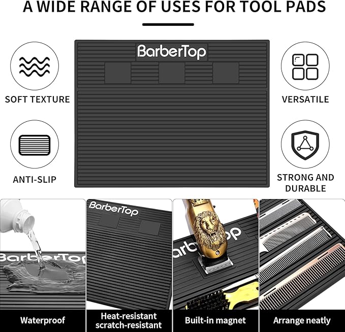 Barber Organizer Mat, Magnetic Barber Mat with 3 Magnetic Slots Anti-Slip Barber Mats for Clippers, Barbershop Salon Mat Station, Barber Table Matt, Barber Scissors Tool Organizer for Hairstylist