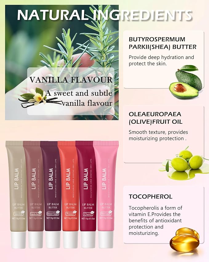 Lip Balm Butter Vanilla,Hydrating Tinted Butter Lip Gloss,Clear Lip Mask Lip Care Moisturizer,Lip Treatment Balm,Non-Sticky Glow Reviver Fat Lip Oil Lipgloss,Christmas Makeup Gift for Women-01