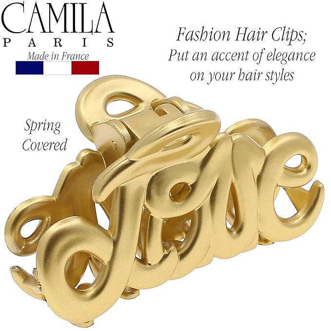 Camila Paris CP3286 French Hair Clip for Women, 2 inch Girls Hair Claw Clips Jaw Gold Fashion Durable and Styling Hair Accessories for Women, Strong Hold No Slip Grip, Made in France