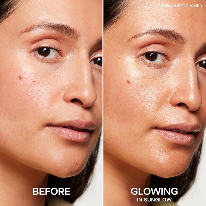 Saie Mini Glowy Super Gel - Hydrating Makeup Primer and Illuminating Glow Serum Enriched with Vitamin C and Squalane Oil - All-Over Liquid Highlighter Makeup for Instant Glass Skin - Sunglow (0.5 oz)