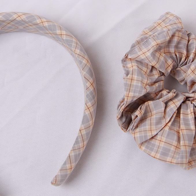 Headband and Scrunchie Set for Women 2Pack Hair Ties for Girls Elastics Bands Ponytail Holder Hair Accessories Blue Lattice