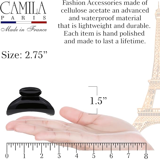 Camila Paris MP2 French Hair Clip for Women, Girls Hair Claw Jaw. Black, Fashion Durable and Styling Hair Accessories for Women, No Spring Grip Link System, Strong Hold No Slip, Made in France