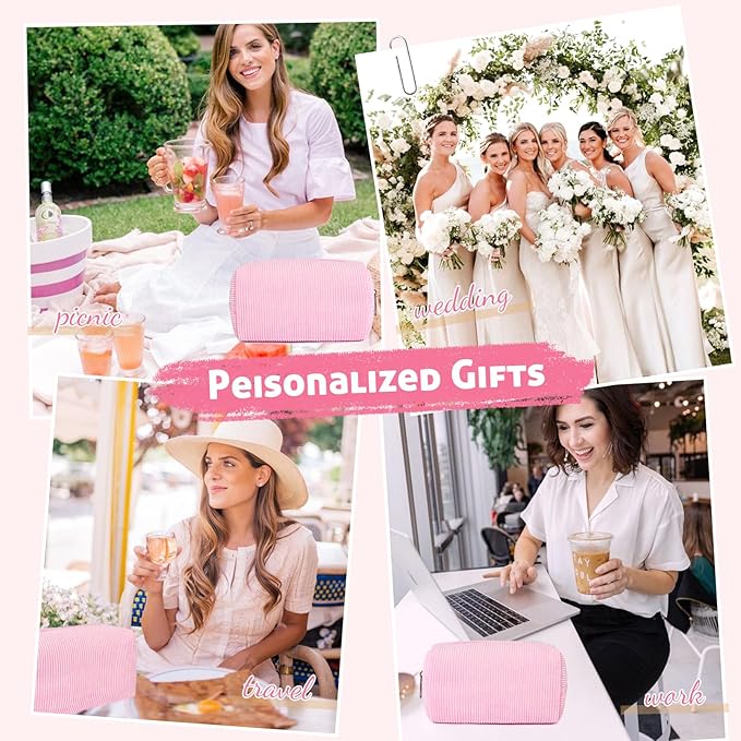 SOIDRAM 6PCS Bridesmaid Proposal Gifts Corduroy Pink makeup bag bulk for Wedding Party Favors Bachelorette party decorations Toiletry Organizer Bag Cosmetic Case Gift