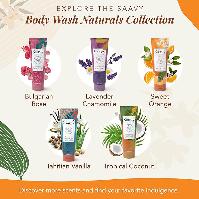 Saavy Naturals Body Wash Sweet Orange Plant-Based Ingredients| Made In USA | Sensitive Skin Body Wash, l Organic & Vegan Formula With Coconut Oil, Shea Butter, And Aloe Vera - 8.5 Fl Oz, 2 Pack