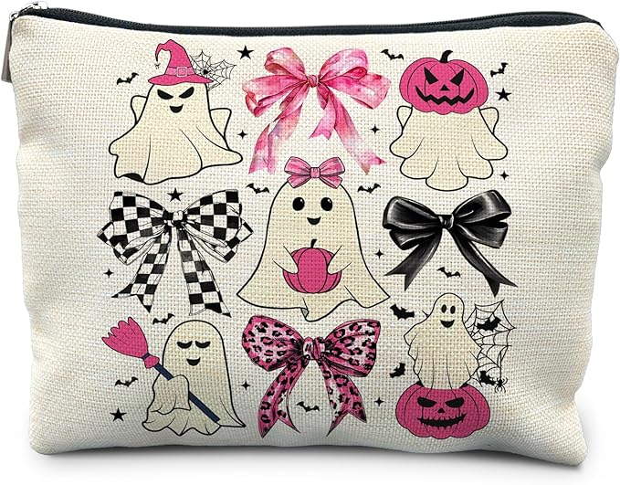 Coquette Bow Ghost Cosmetic Bags: Cute Halloween Gifts for Women, Horror & Spooky Makeup Bags