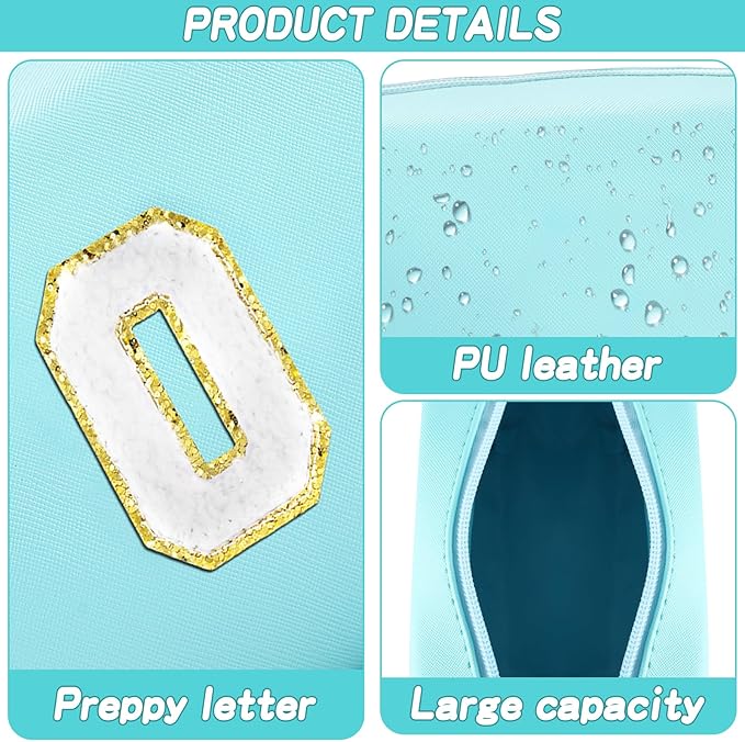 Gifts for Girls Initial Makeup Bag Personalized Cosmetic Bag with Zipper Cute Travel Toiletry Bag Waterproof PU Preppy Makeup Pouch Birthday Gift for Teen Girls Women(Blue O)