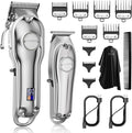 SUPRENT® PRO Professional Hair Clippers for Men- Hair Cutting Kit & Zero Gap T-Blade Trimmer Combo- Cordless Barber Clipper Set with LED Display for Mens Gifts (Silver)