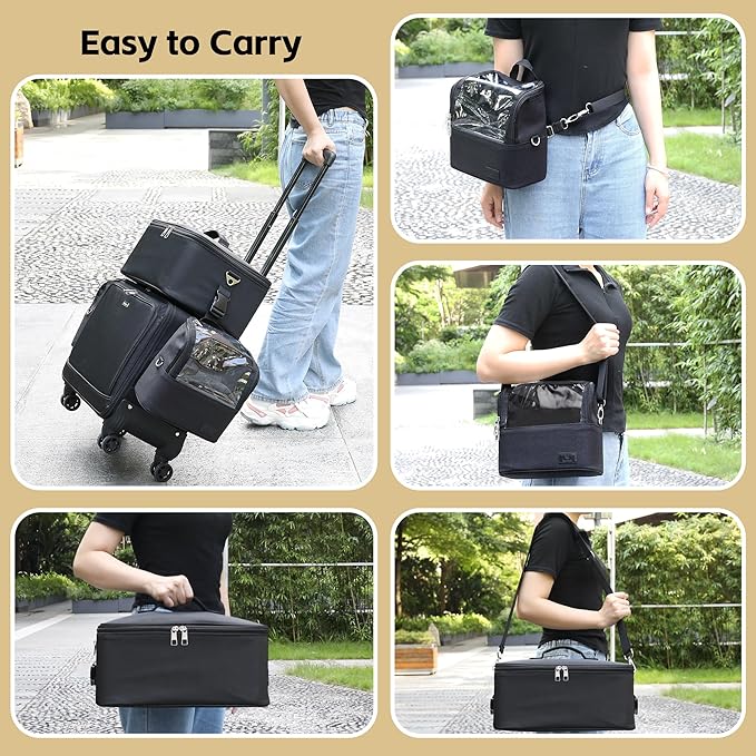 TANTO Rolling Makeup Bag Professional Makeup Artist Bags 4 in 1 Makeup Case on Wheels Rolling Cosmetics Organizer Extra Large Cosmetology Case With 360° Swivel Wheels and Adjustable Dividers