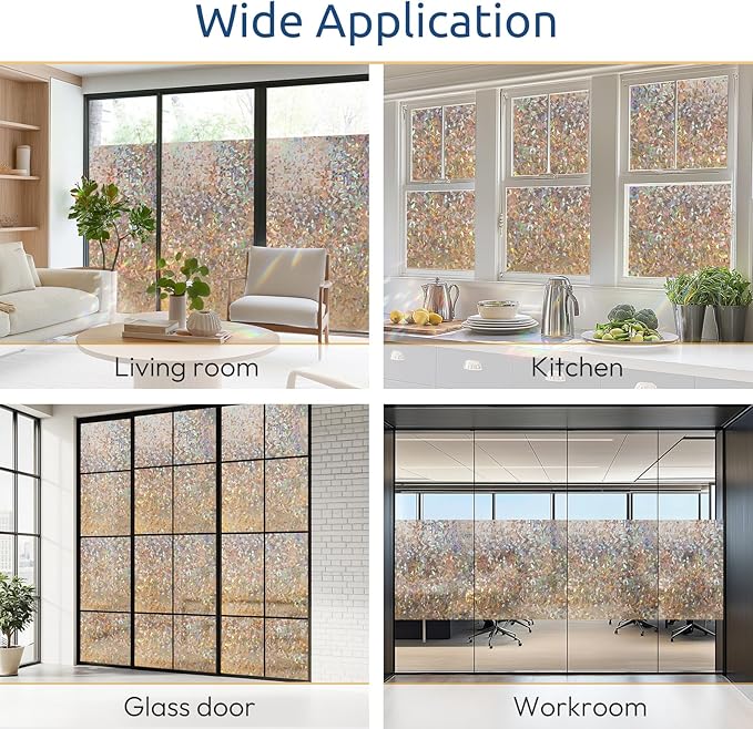 rabbitgoo Window Privacy Film Rainbow Film Decorative Window Sticker, 3D Static Stained Glass Cling Tint for Home Heat Control Non-Adhesive, Brown, 23.6 x 78.7 inches