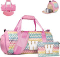 Party Favors for Teenager, Girls Travel Duffel Bag, Kids Initial Overnight Bags with Shoe Compartment, Personalized Weekender Bag with Makeup Pouch, Birthday Gift for Teen (Letter W)