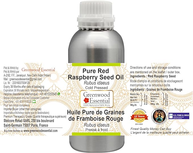 Greenwood Essential Pure Red Raspberry Seed Oil (Rubus idaeus) Cold Pressed 630ml (21 oz)