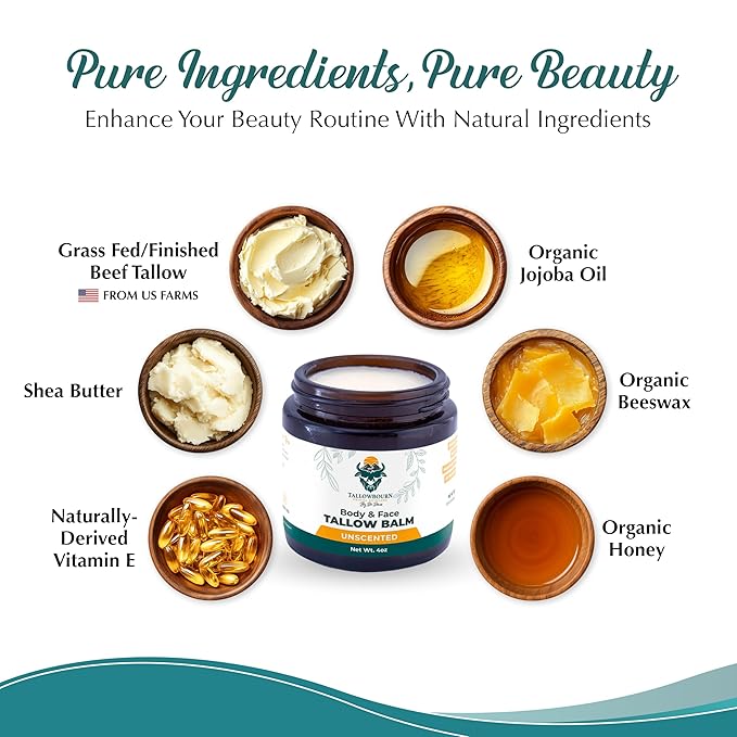 Dr. Dave's Primal Essence Grass Fed Beef Tallow Balm for Face and Body with Shea Butter, Organic Jojoba Oil, Honey, and Beeswax – Beef Tallow for Skin – Unscented Balm – 4 oz