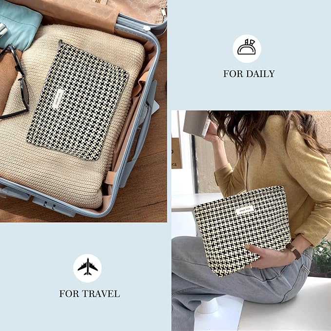 STARDW Parallel Checkered Makeup Bag Cute Cosmetic Bags for Women Girls, Travel Toiletry Bag Large Capacity Zipper Makeup Pouch, Purse Organizer Pouches(Checkered)