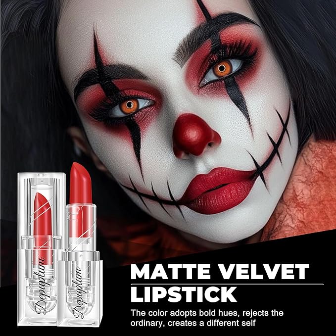 Halloween Black White Red Lipstick Set Waterproof Matte Black Lipsticks for Women Lip Face Body Makeup for Goth Cosplay Vampire Zombie, Black/White/Red