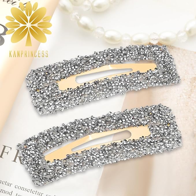 Rhinestone and Crystal Hair Clips 2-Pack, Sparkly Barrettes & Elegant Bling Accessories for Women & Girls(Set11)