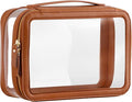 HBlife Clear Makeup Bag Organizer, Portable Travel Toiletry Cosmetic Bag Case for Women, Large Make Up Bag Makeup Train Case Transparent Storage Bag Pouch with Handle(Brown)