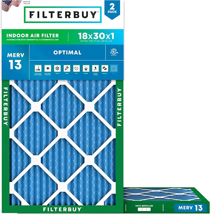 Filterbuy 18x30x1 Air Filter MERV 13 Optimal Smoke & Allergy Defense, by Filterbuy