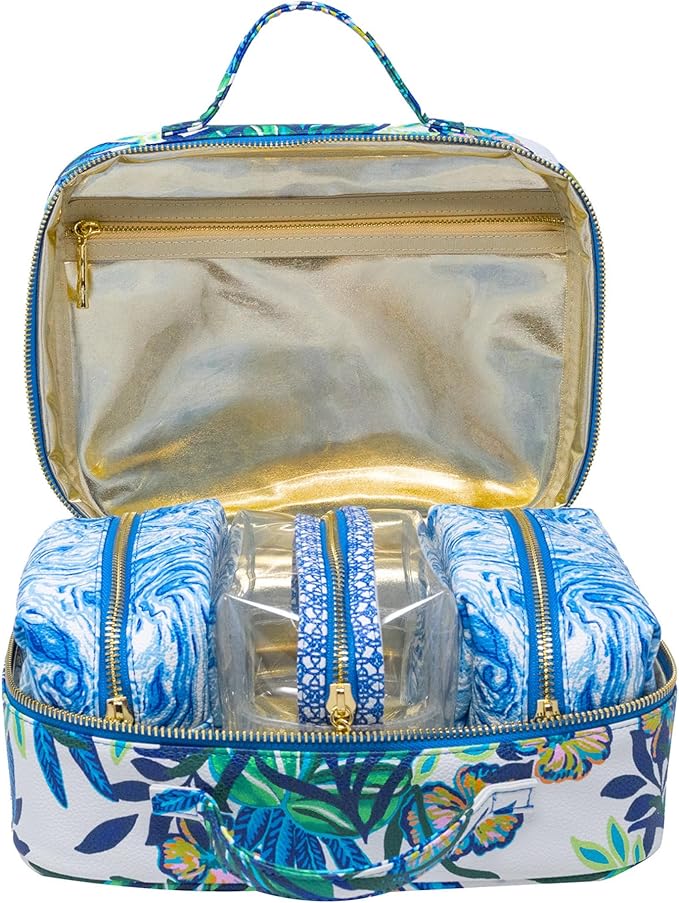 Lilly Pulitzer 4 Piece Travel Toiletry Bag, Cute Luggage Case for Adults, Zipper Pouch Set for Cosmetics, Small Pouch Bag for Supplies, Makeup or Toiletries (The Hottest Spot)