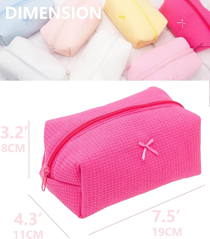PAZIMIIK 2PCS Cozy Makeup Bag Travel Cosmetic Bag for Women Soft Toiletry Bag Aesthetic Makeup Organizer Portable Large Zipper Pouch for Skincare Beauty Accessories Brushes Waffle Hotpink