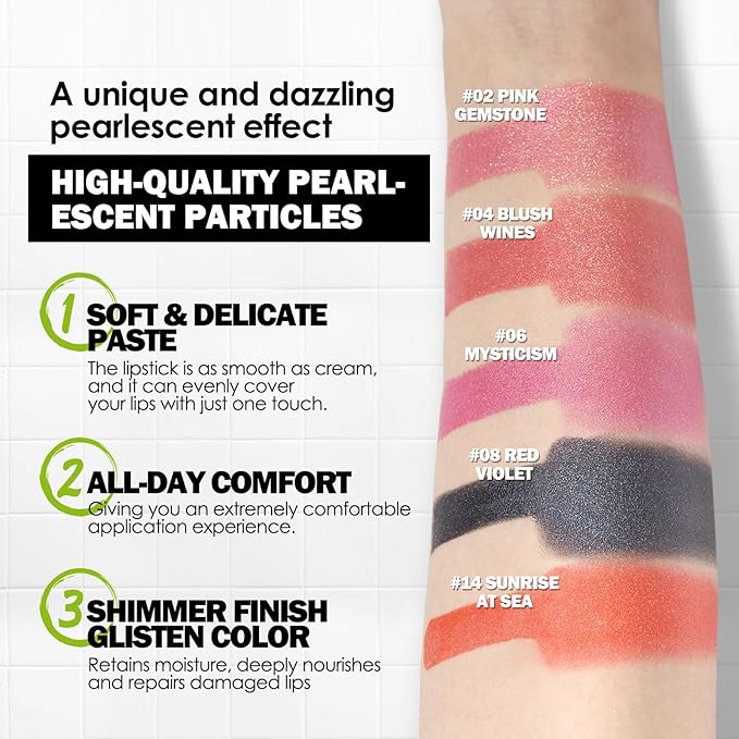 Anglicolor Glitter Metallic Pink Lipstick,High Impact Lipcolor,Lightweight Hydrating Formula Smooth and Non-Sticky,Peach Lipstick For Women,Full-Coverage Lip Makeup (02 PINK GEMSTONE, 4g)