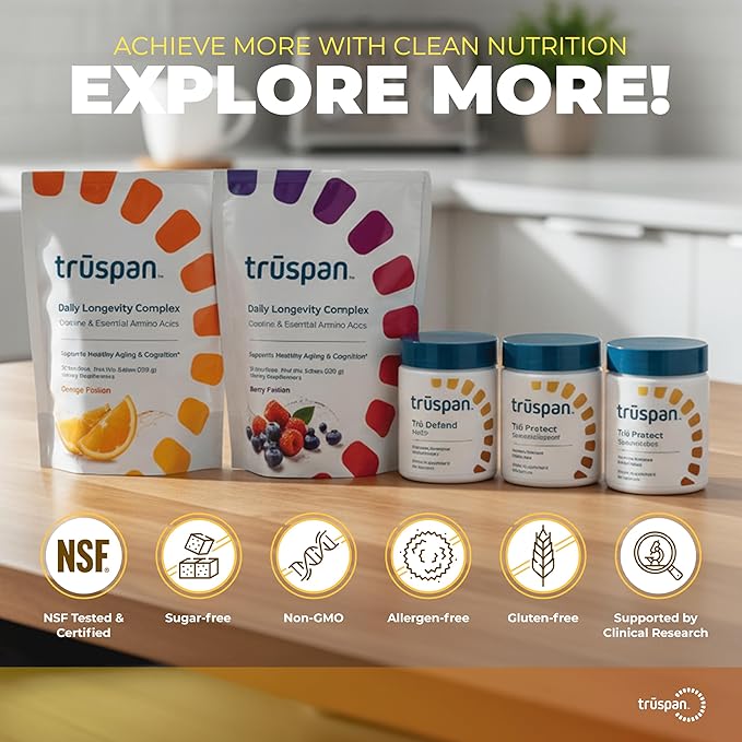 TruSpan Daily Longevity Complex Creatine Powder, with Essential Amino Acids, Sugar Free, Orange Splash Flavor, 30 Servings