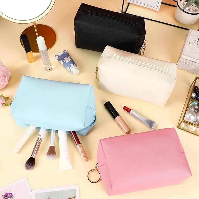 Chunful 24 Pcs Preppy Makeup Bag PU Leather Cosmetic Bag Bulk Makeup Plain Pouch Waterproof Toiletry Purse for Women Traveling Preppy Pencil Case Travel Purse Cosmetic(Mixed Colors)