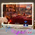 Hasipu Vanity Mirror with Lights and Bluetooth Speaker, 32" x 21.7" LED Makeup Mirror, Lighted Makeup Mirror with Dimmable 3 Modes, USB Charging Port, Round White