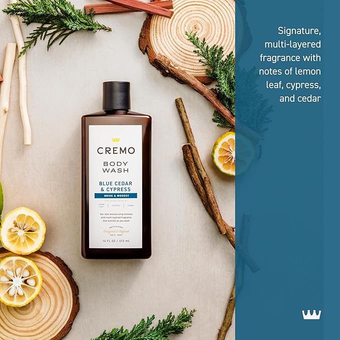 Cremo Body Wash Men, A Woodsy Scent with Notes of Lemon Peel, Cypress and Cedar, 16 Fl Oz