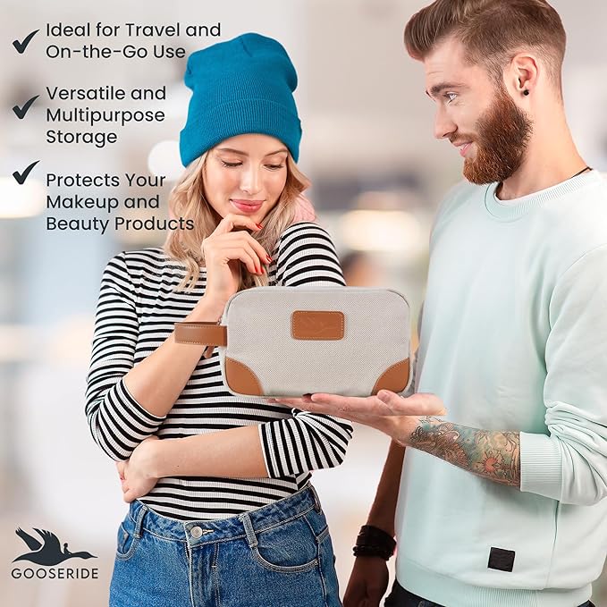 Small Makeup Bag for Women and Men - Cute Cosmetic Bag for Travel, Multipurpose Canvas Make up Pouch for Accessories, Mini Makeup Purse with Zipper and Internal Pockets for Toiletries - Sand