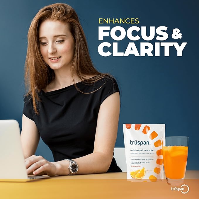 TruSpan Daily Longevity Complex Creatine Powder, with Essential Amino Acids, Sugar Free, Orange Splash Flavor, 30 Servings