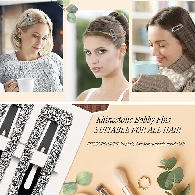 Rhinestone and Crystal Hair Clips 2-Pack, Sparkly Barrettes & Elegant Bling Accessories for Women & Girls(Set9)