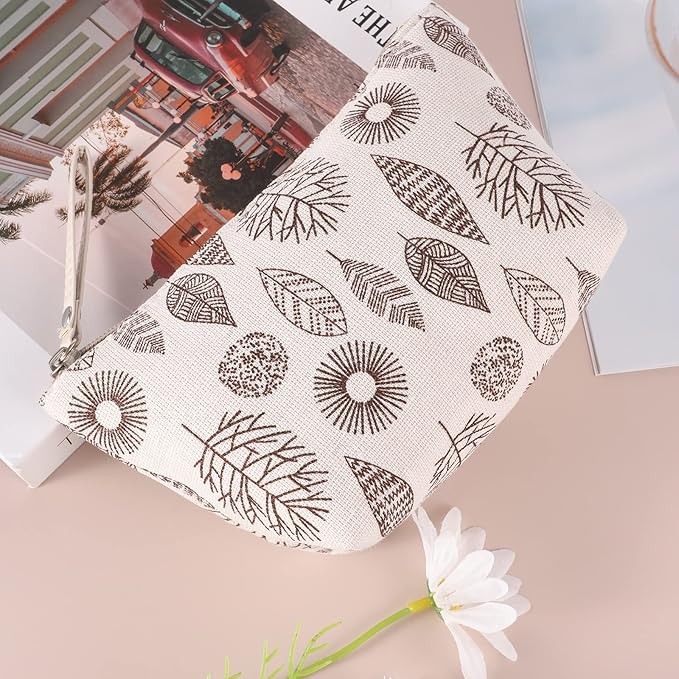 4 Pcs Canvas Cosmetic Bag, Multi-function Travel Makeup Bag Cosmetic Pouch with Zipper Travel Toiletry Bag Small Makeup Pouch Christmas Gifts Stocking Stuffers for Women
