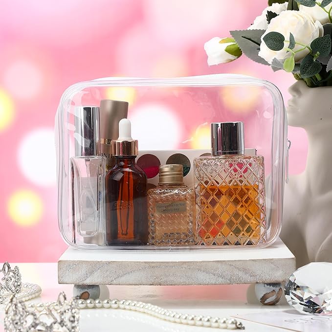 Weewooday 12 Pieces Clear Makeup Bags Cosmetic Storage Bags PVC Zipper Pouches Travel Waterproof Makeup Plastic Case for Women Organizing Toiletries Traveling Bathroom(Medium,Grey)