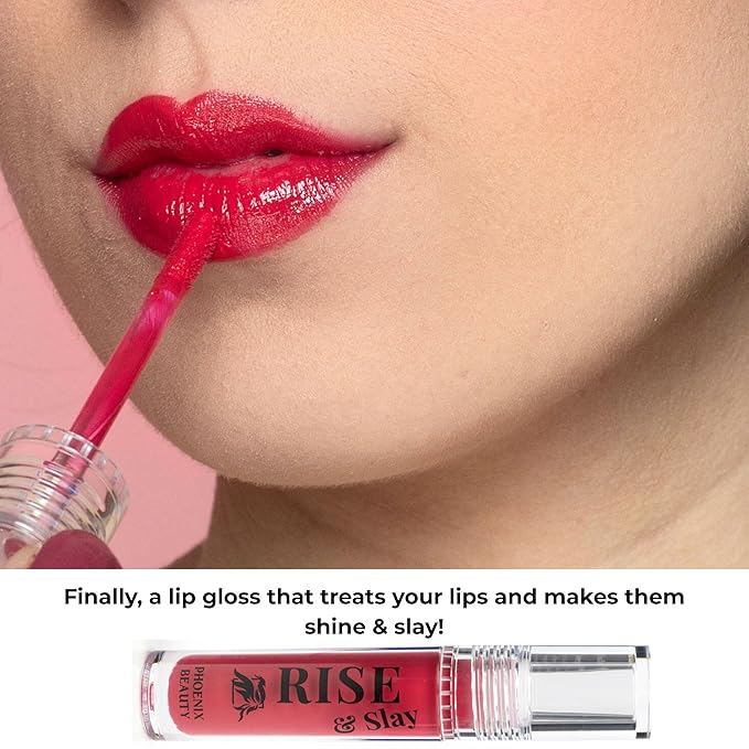 Magenta Lip Gloss – Phoenix Beauty Rise & Slay Power Gloss | Pomtini Raspberry Tint with Hyaluronic Acid, Jojoba & Castor Oil | High-Pigment, Non-Sticky Hydrating Shine (4.5ml)