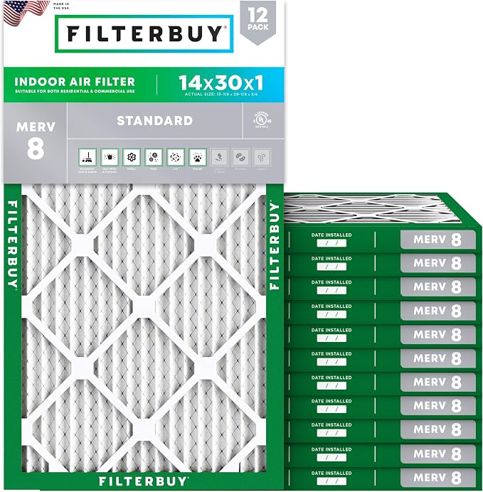 Filterbuy 14x30x1 Air Filter MERV 8 Essential Dust & Allergy Defense, by Filterbuy