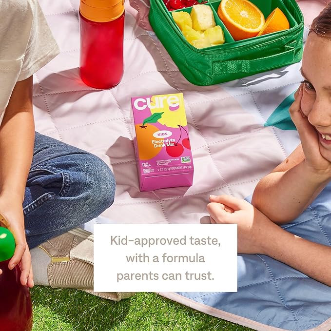 Cure Hydration - Kids Electrolyte Drink Mix | Plant-Based Pediatrician Formulated Rehydration | No Added Sugar, FSA-HSA, Non-GMO, Gluten-Free, No Artificial Flavors | 14 Packets - Fruit Punch