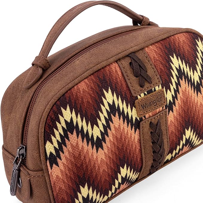 Montana West Wrangler Makeup Bag for Women Small Cosmetic Toiletry Bags Western Make Up Pouch Durable Cute Travel Purse, Brown