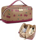 Telena Leather Make Up Bag Portable Travel Makeup Bag Waterproof Cosmetic Bags for Women Large Capacity With Handle and Divider Open Flat