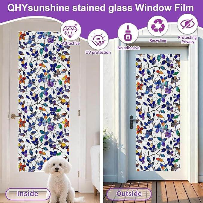 Window Privacy Film Stained Glass Window Film Frosted Window Film Window clings Non-Adhesive Reusable Decorative for Home Removable (Purple Frosted, 23.6 X 78.7 in)