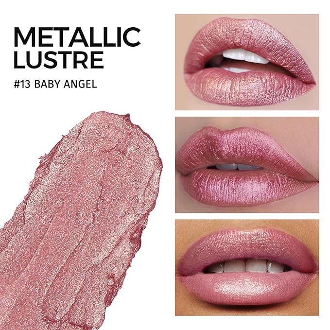 Anglicolor Glitter Pink Lipstick,High Impact Lipcolor,Lightweight Hydrating Formula Smooth and Non-Sticky,Metallic Lipstick For Women,Full-Coverage Lip Color (13 BABY ANGEL, 4g)