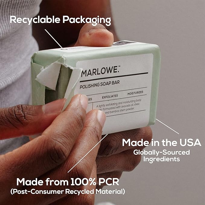 MARLOWE. No. 108 Lightly Exfoliating Soap Bar, 7oz (3 Bars) Polishing, Moisturizing & Cleansing Bar Soap for Men, Made with Natural Ingredients