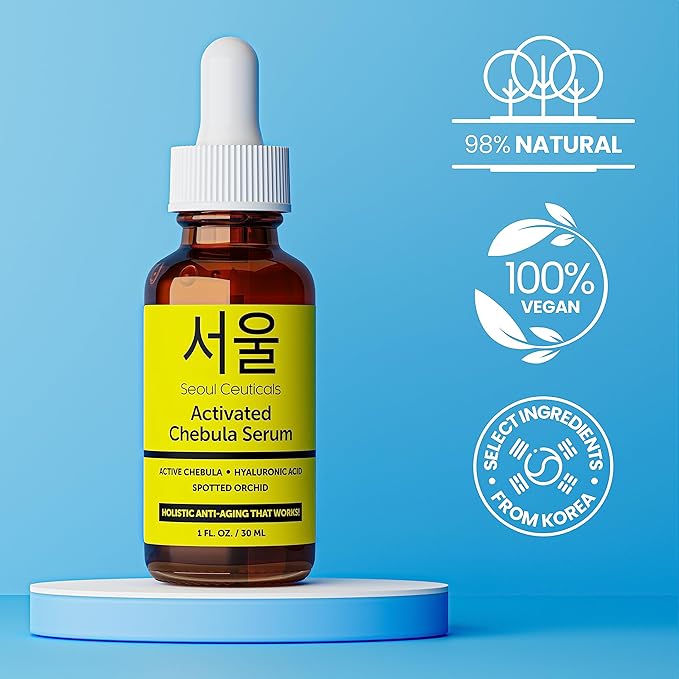 SeoulCeuticals Chebula Active Serum for Face - Korean Skin Care Anti Aging Natural K Beauty Skincare With Hyaluronic Acid + Spotted Orchid for Healthy, Youthful Glowing Skin 1oz