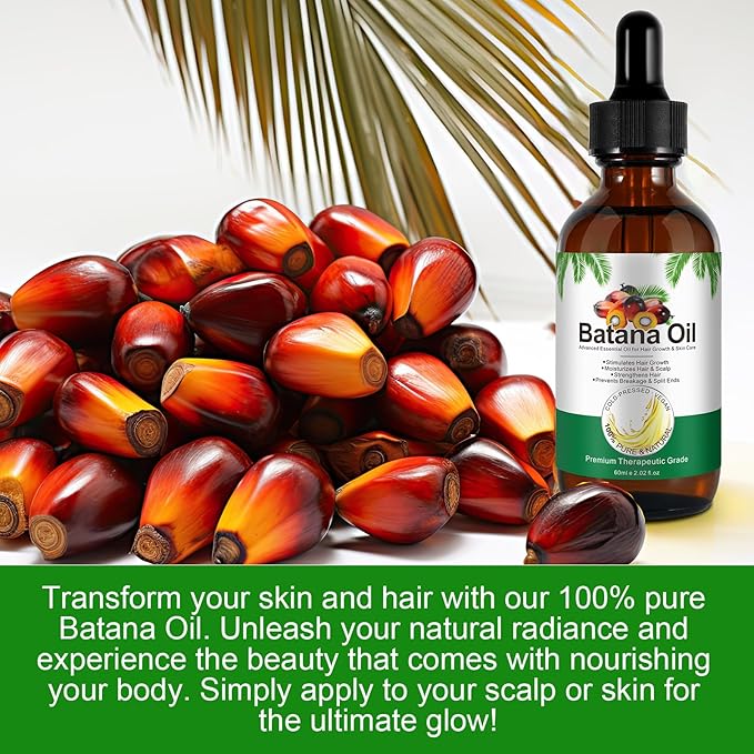 Batana Oil for Hair Growth,60ml 100% Pure Natural Cold Pressed Organic Oil,Promotes Hair Growth for Men & Women,Hydrating & Repairing Dry,Damaged Hair Skin Care,Enhances Hair & Skin Radiance