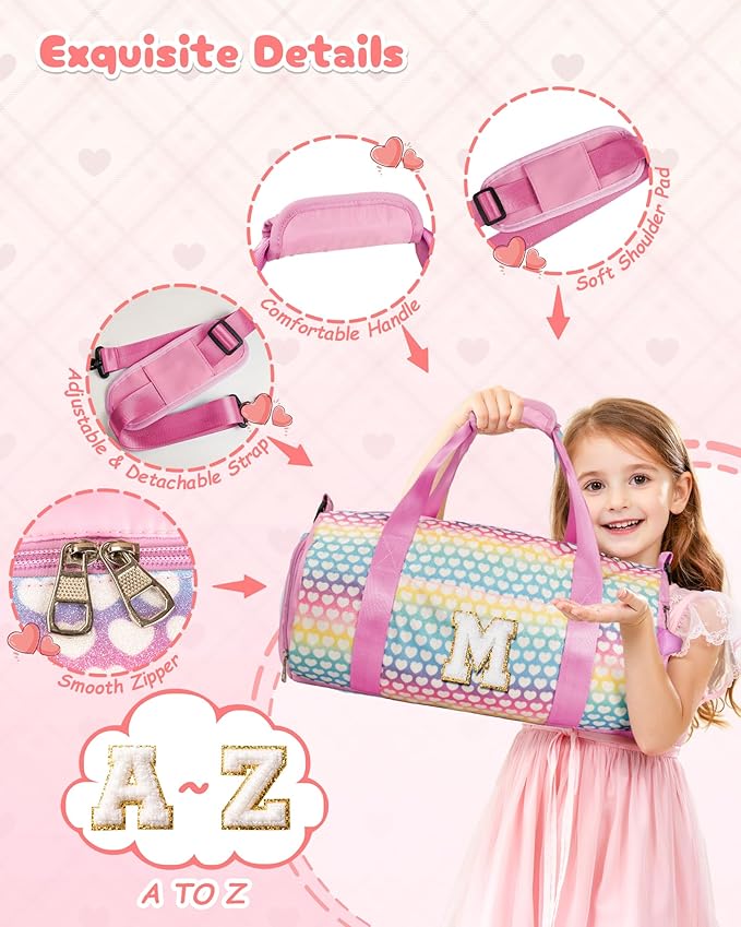Gifts for Teens, Girls Travel Duffel Bag, Kids Initial Overnight Bags with Shoe Compartment, Personalized Weekender Bag with Makeup Pouch, Stocking Stuffers for Grandkids (Letter D)