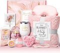 Birthday Gifts for Women Self Care Gifts Get Well Soon Gifts, Rose Relaxing Spa Gifts Basket Care Package w/ Luxury Flannel Blanket, Unique Christmas Gifts for Mom Her Friend Sister Wife Grandma